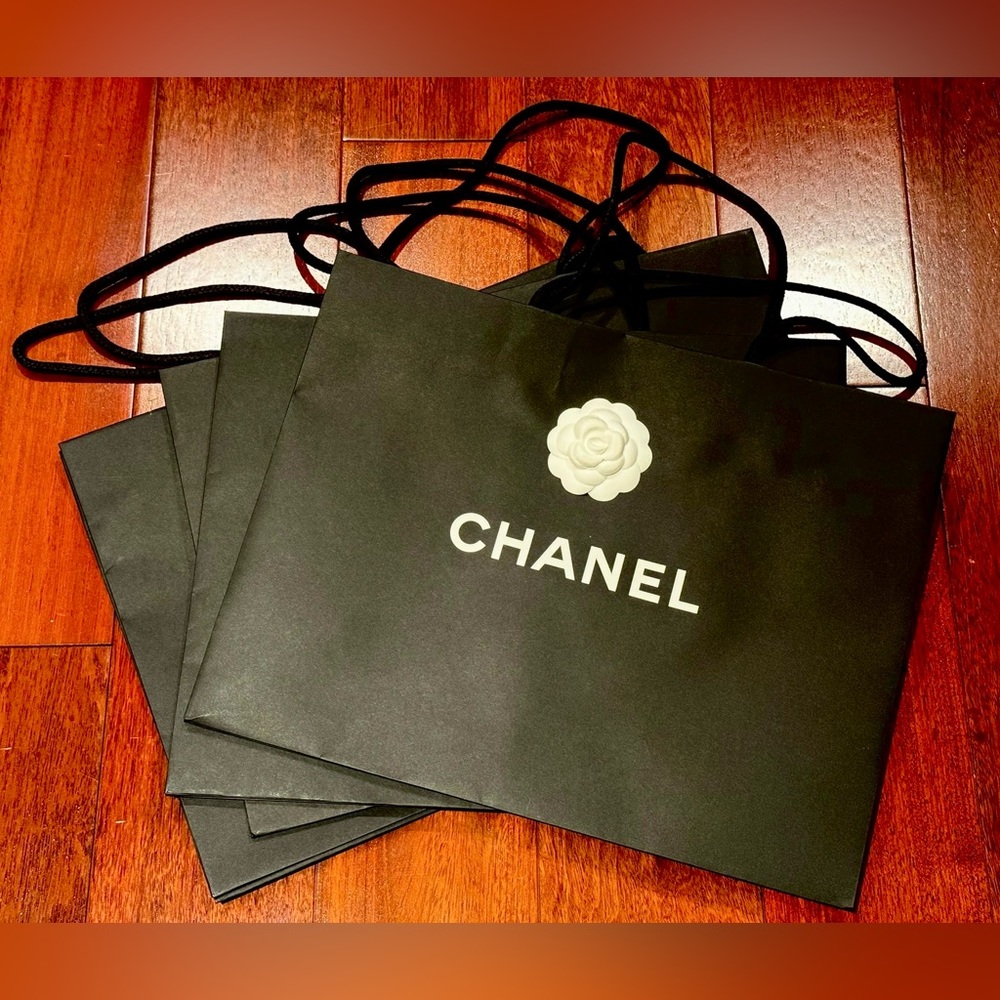 Chanel paper bags with flower medium 17”W x 13”L